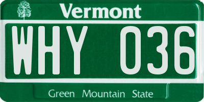 VT license plate WHY036