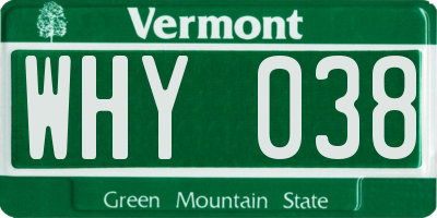 VT license plate WHY038