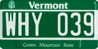 VT license plate WHY039