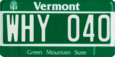VT license plate WHY040