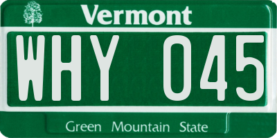 VT license plate WHY045