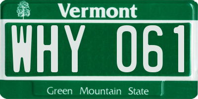 VT license plate WHY061