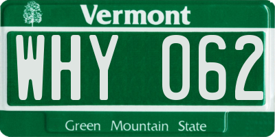 VT license plate WHY062