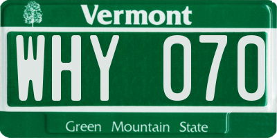 VT license plate WHY070