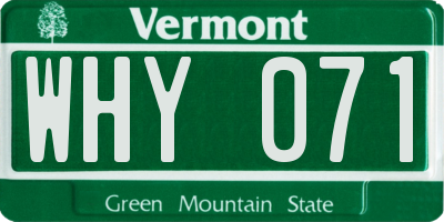 VT license plate WHY071