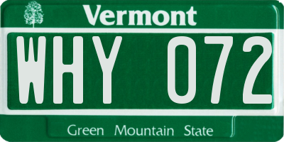 VT license plate WHY072