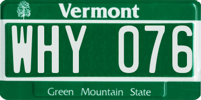 VT license plate WHY076