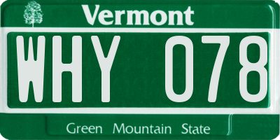 VT license plate WHY078