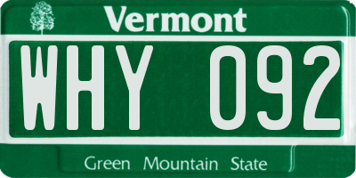 VT license plate WHY092