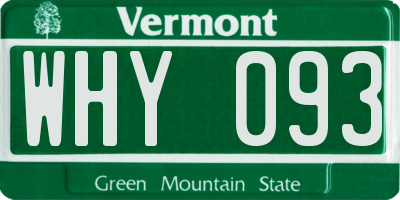VT license plate WHY093