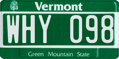 VT license plate WHY098
