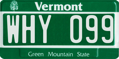 VT license plate WHY099