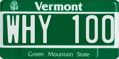 VT license plate WHY100
