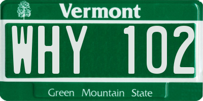 VT license plate WHY102