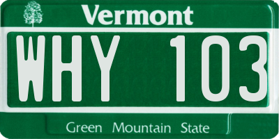 VT license plate WHY103