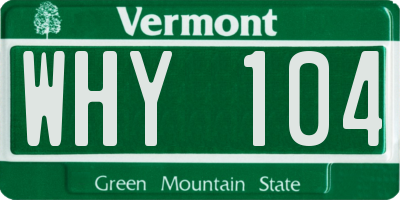 VT license plate WHY104