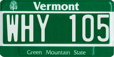 VT license plate WHY105