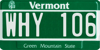 VT license plate WHY106