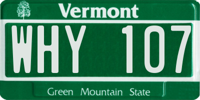VT license plate WHY107
