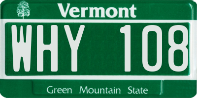 VT license plate WHY108