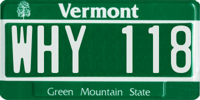 VT license plate WHY118