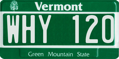 VT license plate WHY120