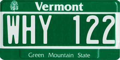 VT license plate WHY122