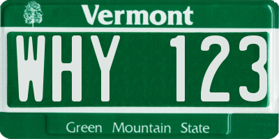 VT license plate WHY123
