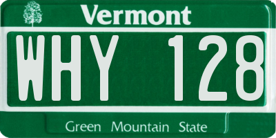 VT license plate WHY128