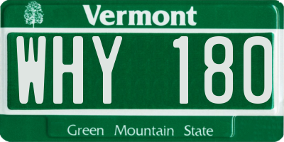VT license plate WHY180