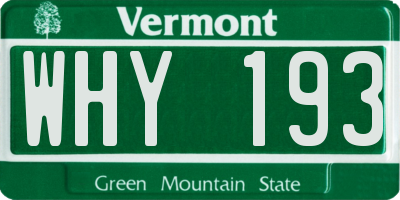 VT license plate WHY193