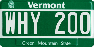 VT license plate WHY200