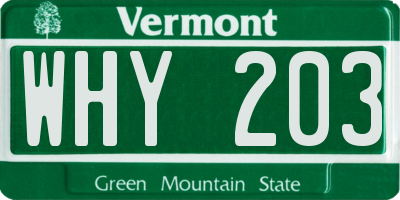 VT license plate WHY203