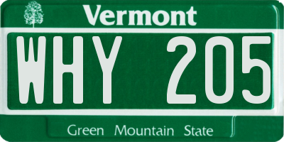 VT license plate WHY205