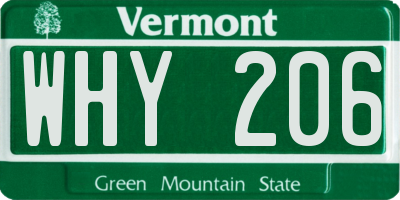 VT license plate WHY206