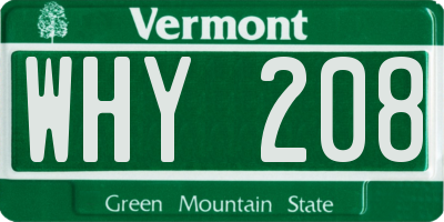 VT license plate WHY208