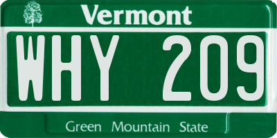 VT license plate WHY209