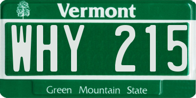 VT license plate WHY215