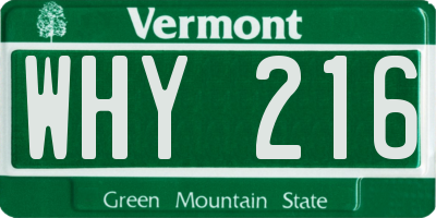 VT license plate WHY216