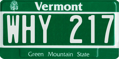 VT license plate WHY217