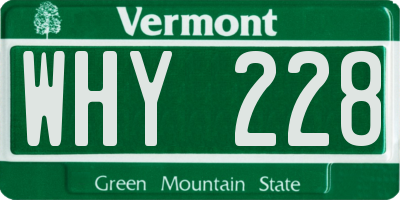 VT license plate WHY228