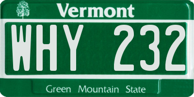 VT license plate WHY232