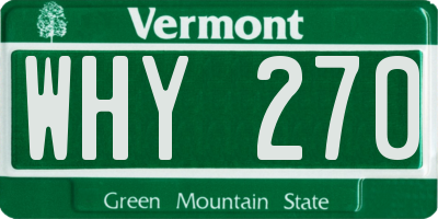 VT license plate WHY270