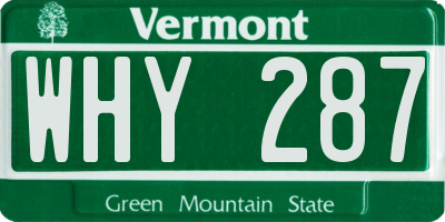 VT license plate WHY287