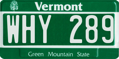 VT license plate WHY289