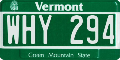 VT license plate WHY294