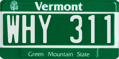 VT license plate WHY311