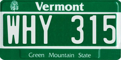 VT license plate WHY315