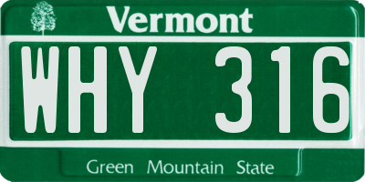 VT license plate WHY316