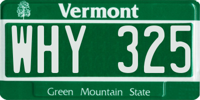 VT license plate WHY325